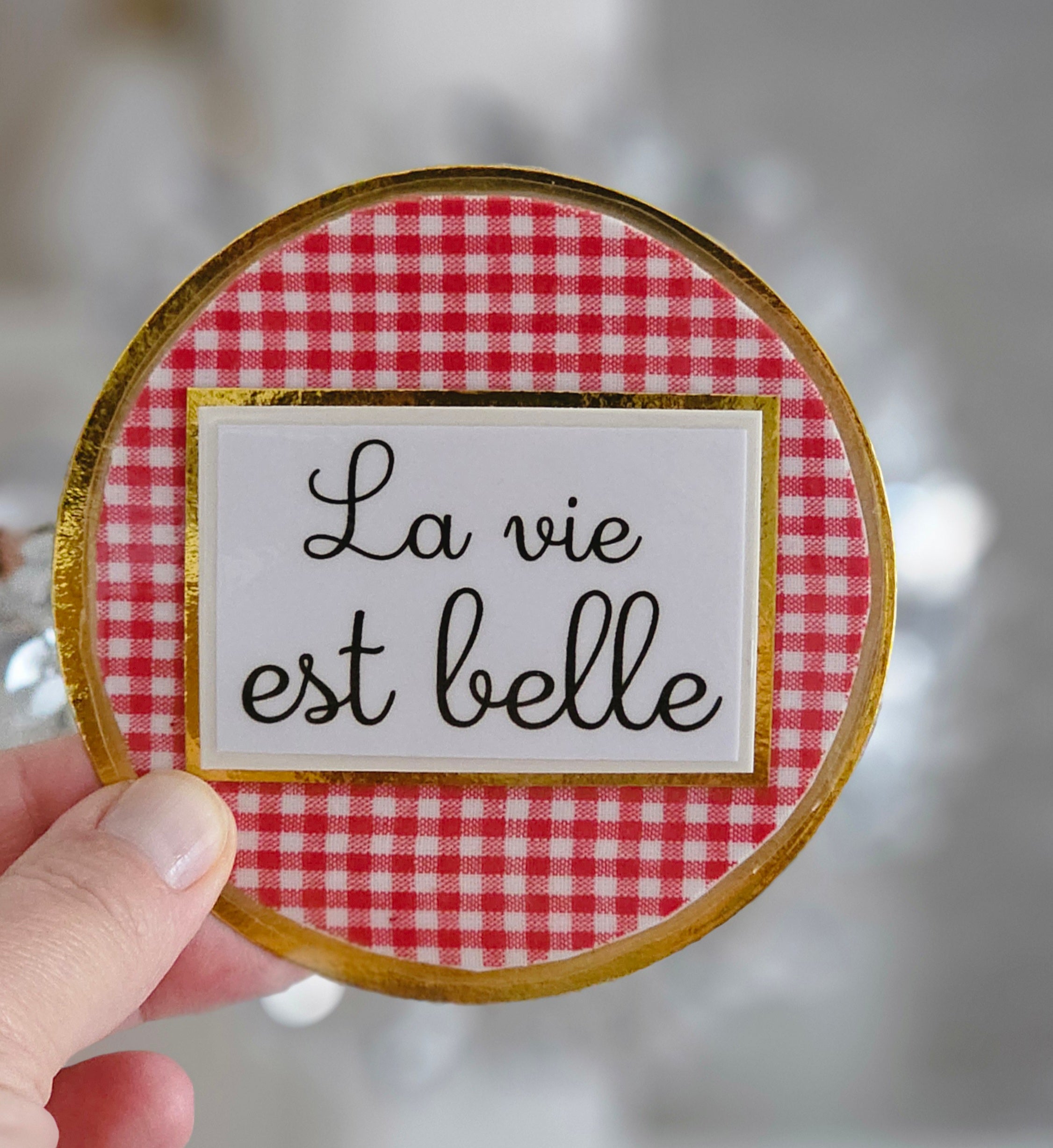 Carte papier ronde vichy rouge