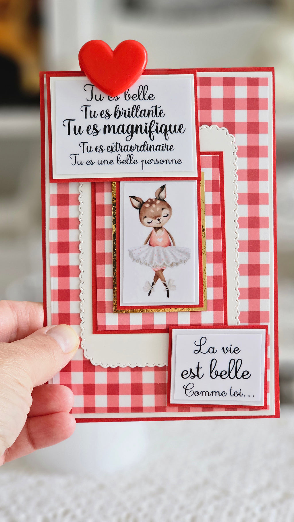 Carte à paillettes vichy rouge