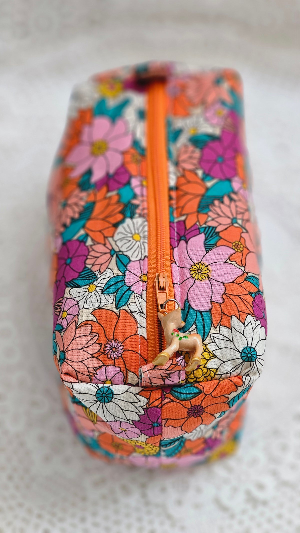 Trousse tissu fleuri orange