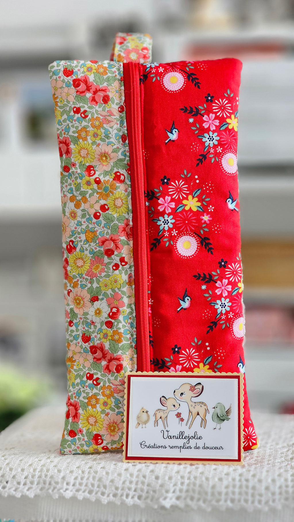 Longue trousse tissu fleuri