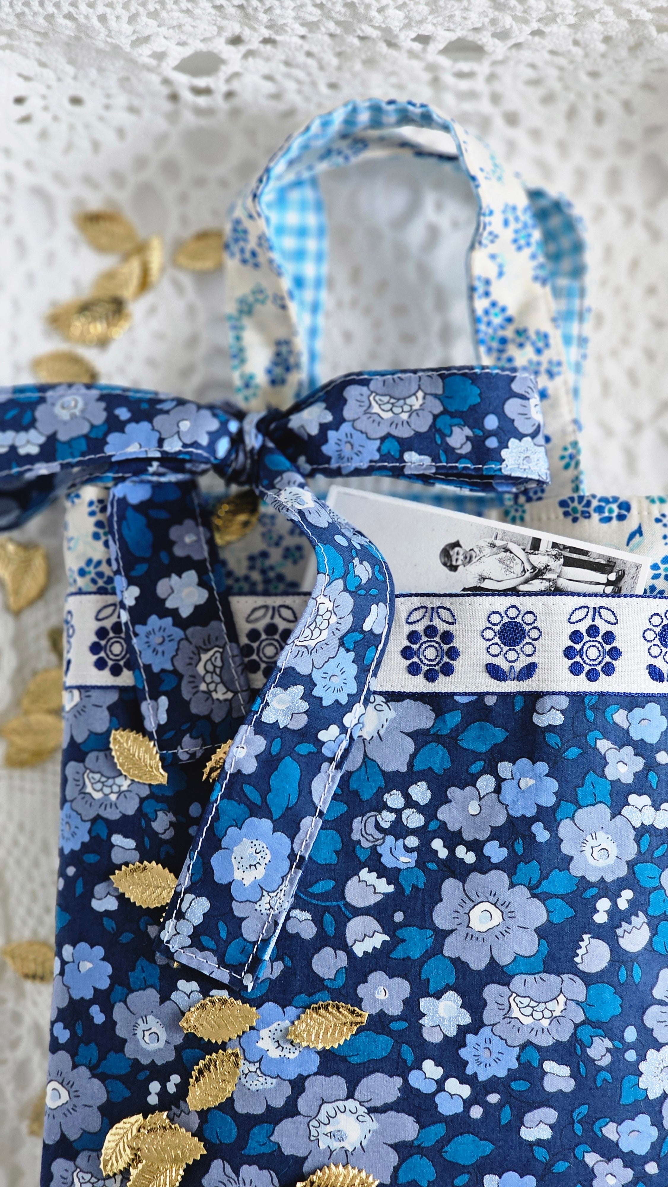 Petit tote bag en Liberty bleu