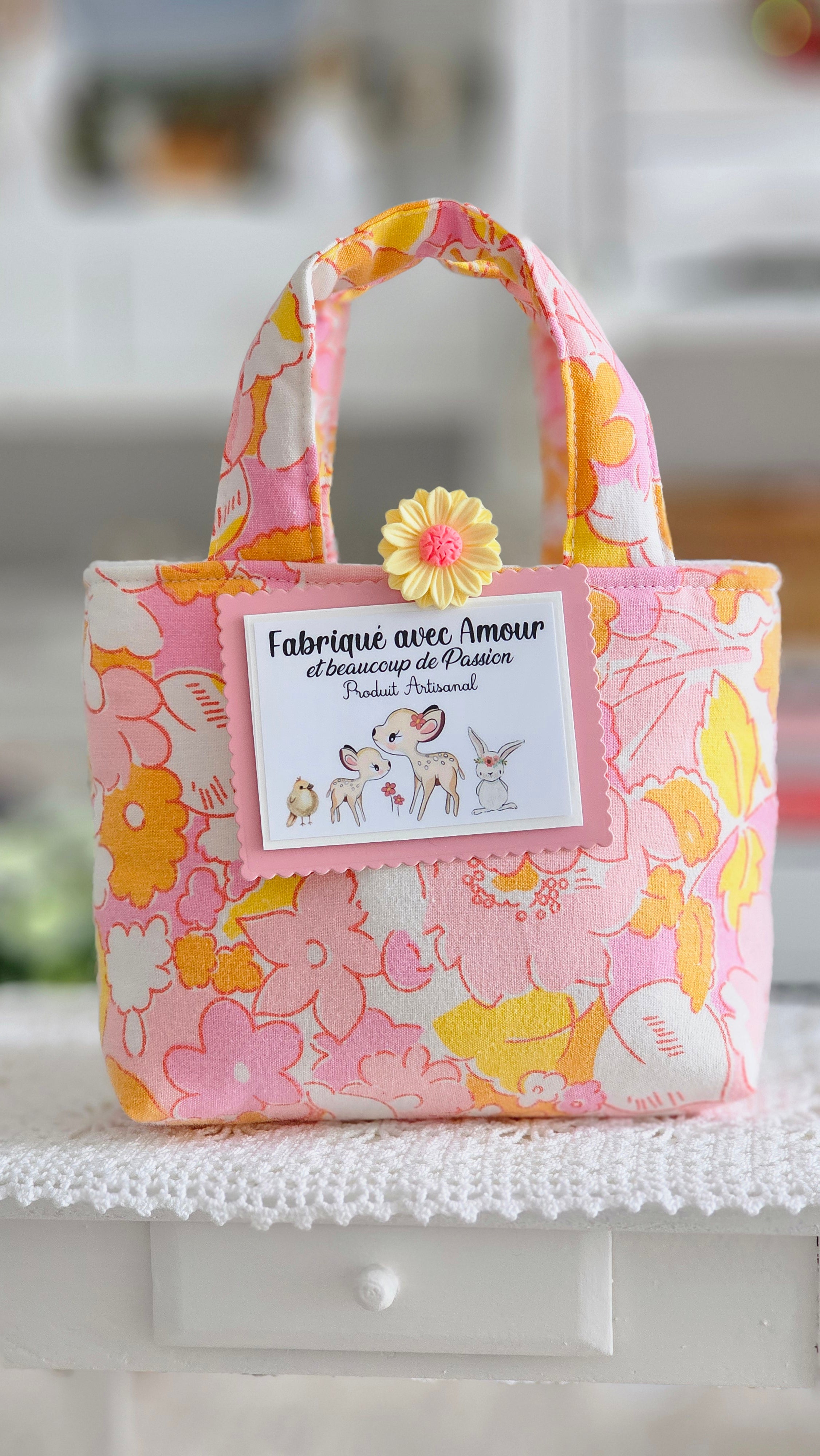 Mini cabas tissu vintage fleuri