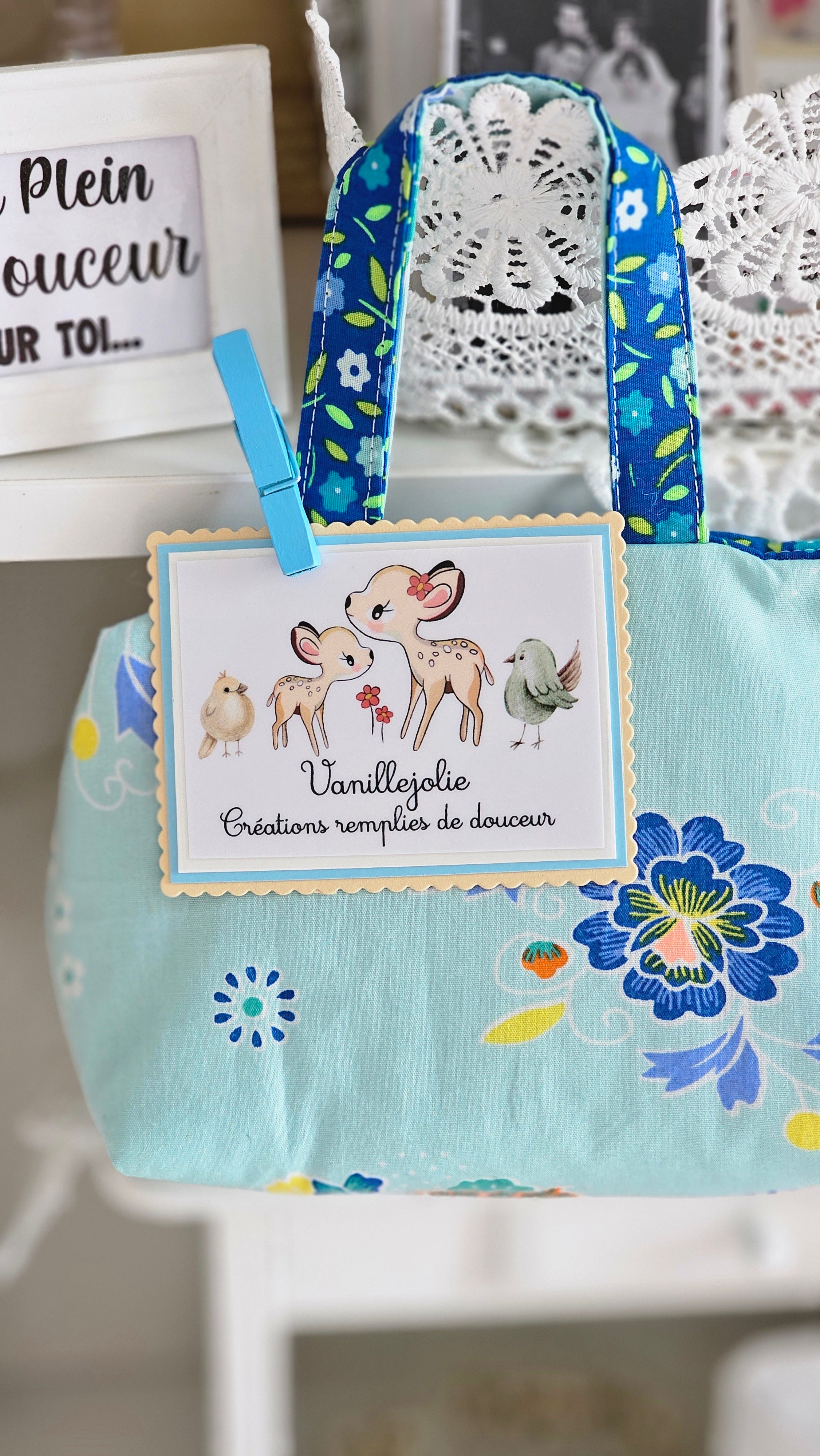 Mini trousse tissu fleuri bleu