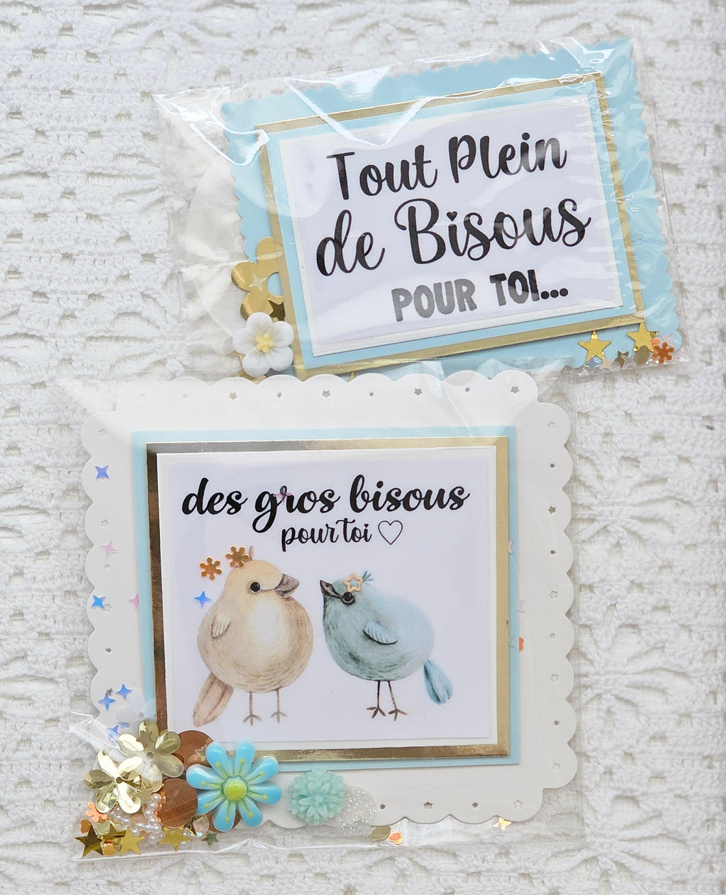 Pochette tissu fleuri et cartes à paillettes