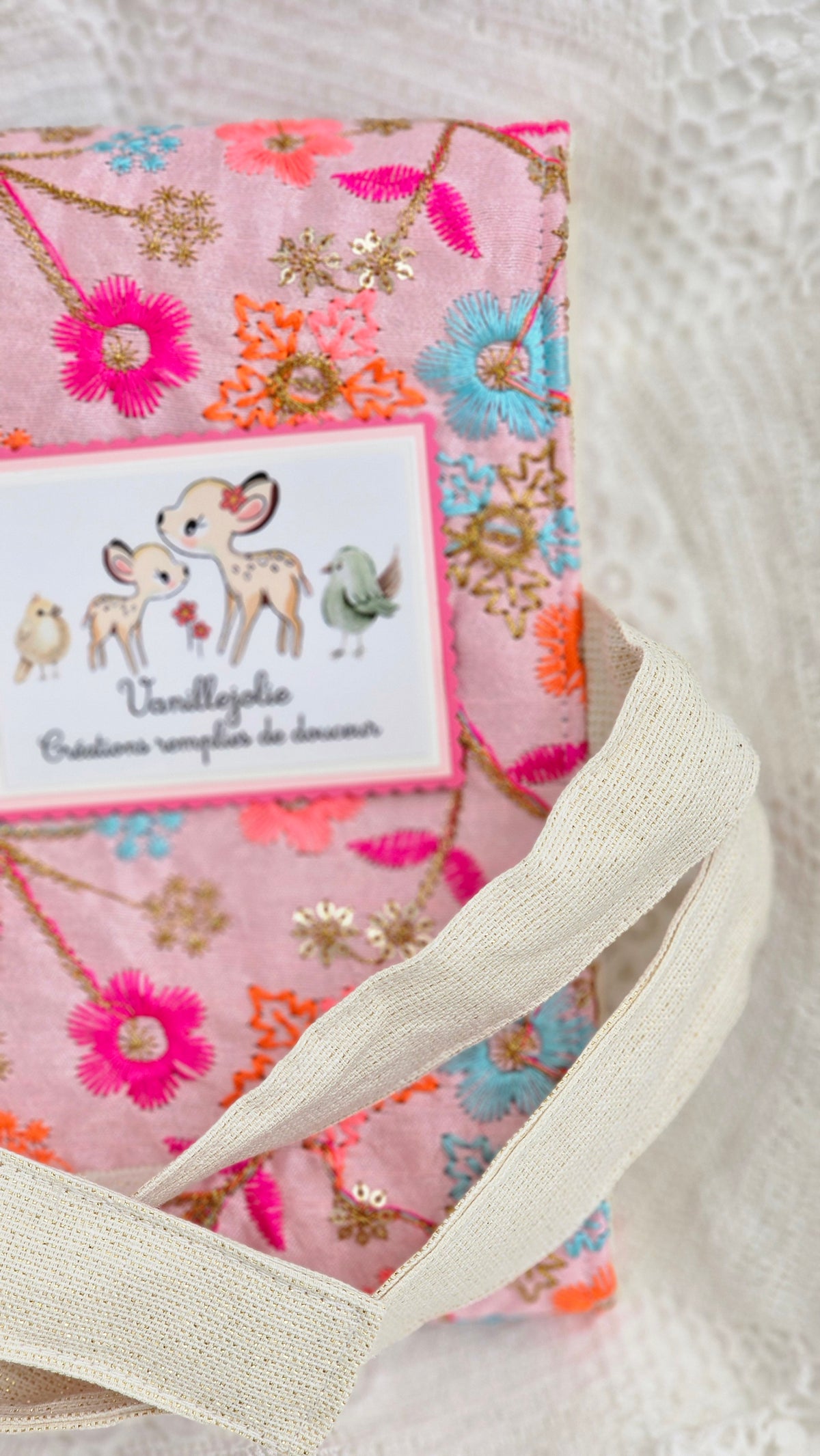 Pochette tissu fleuri pour livre de poche