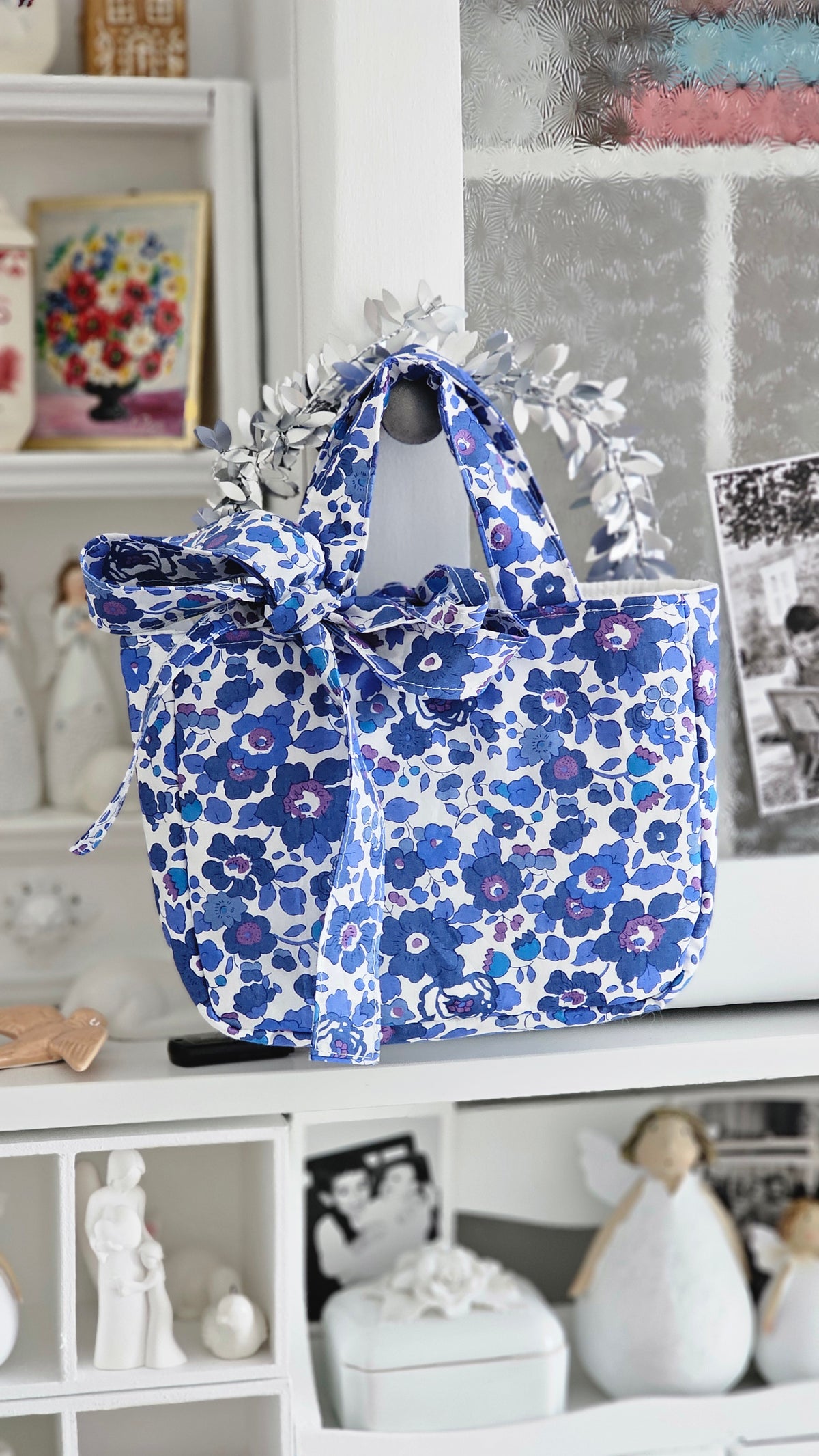 Mini sac Cabas tissu Liberty bleu