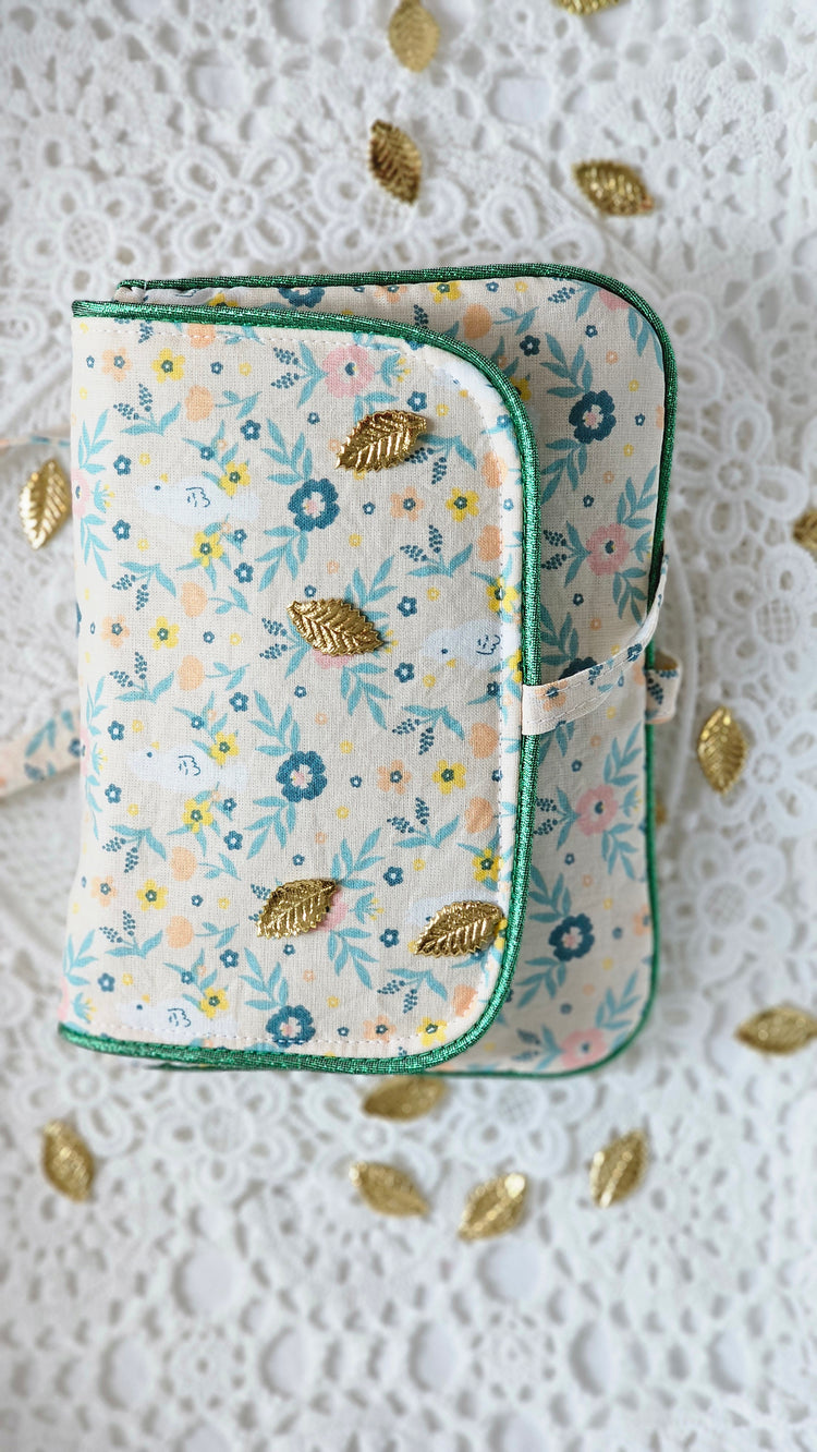 Mini pochette tissu coton fleuri et passepoil