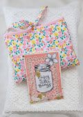 Pochette tissu fleuri et carte à paillettes