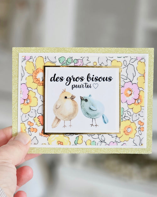 Carte bisous liberty jaune