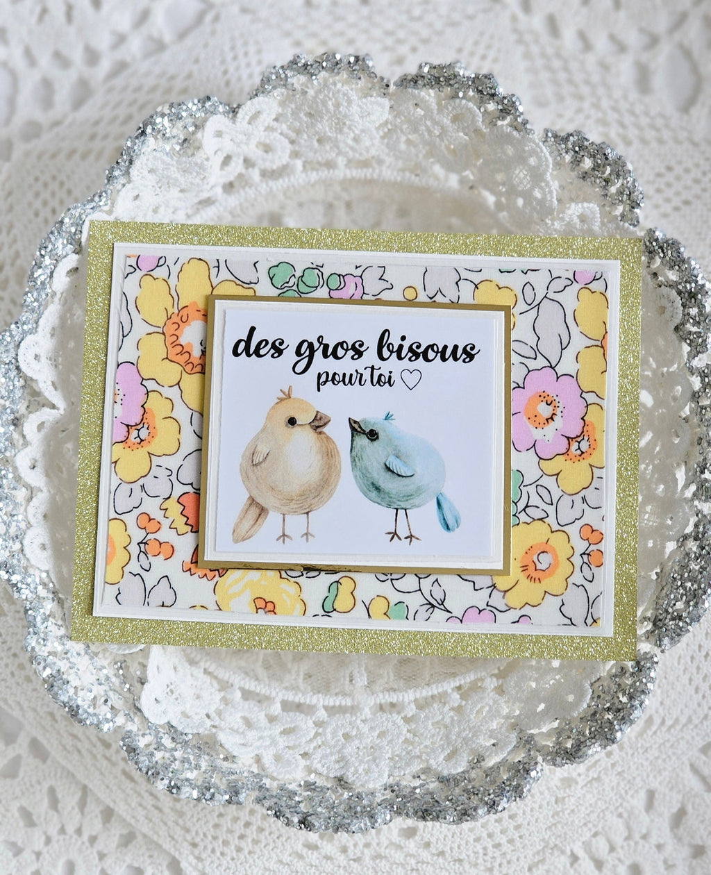 Carte bisous liberty jaune