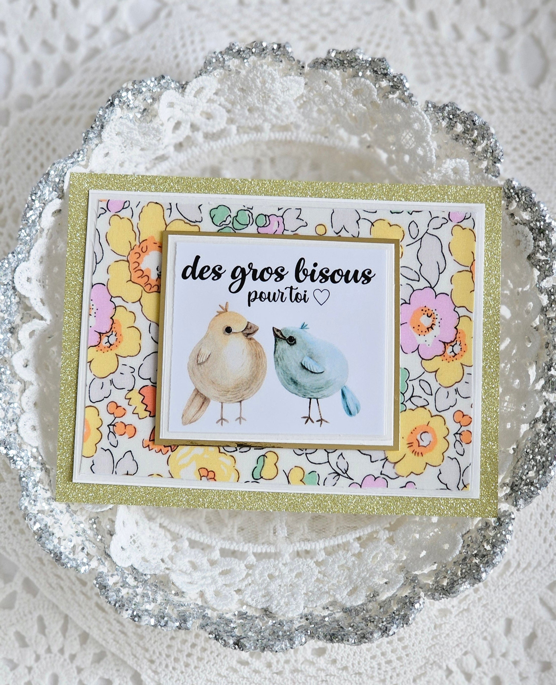 Carte bisous liberty jaune