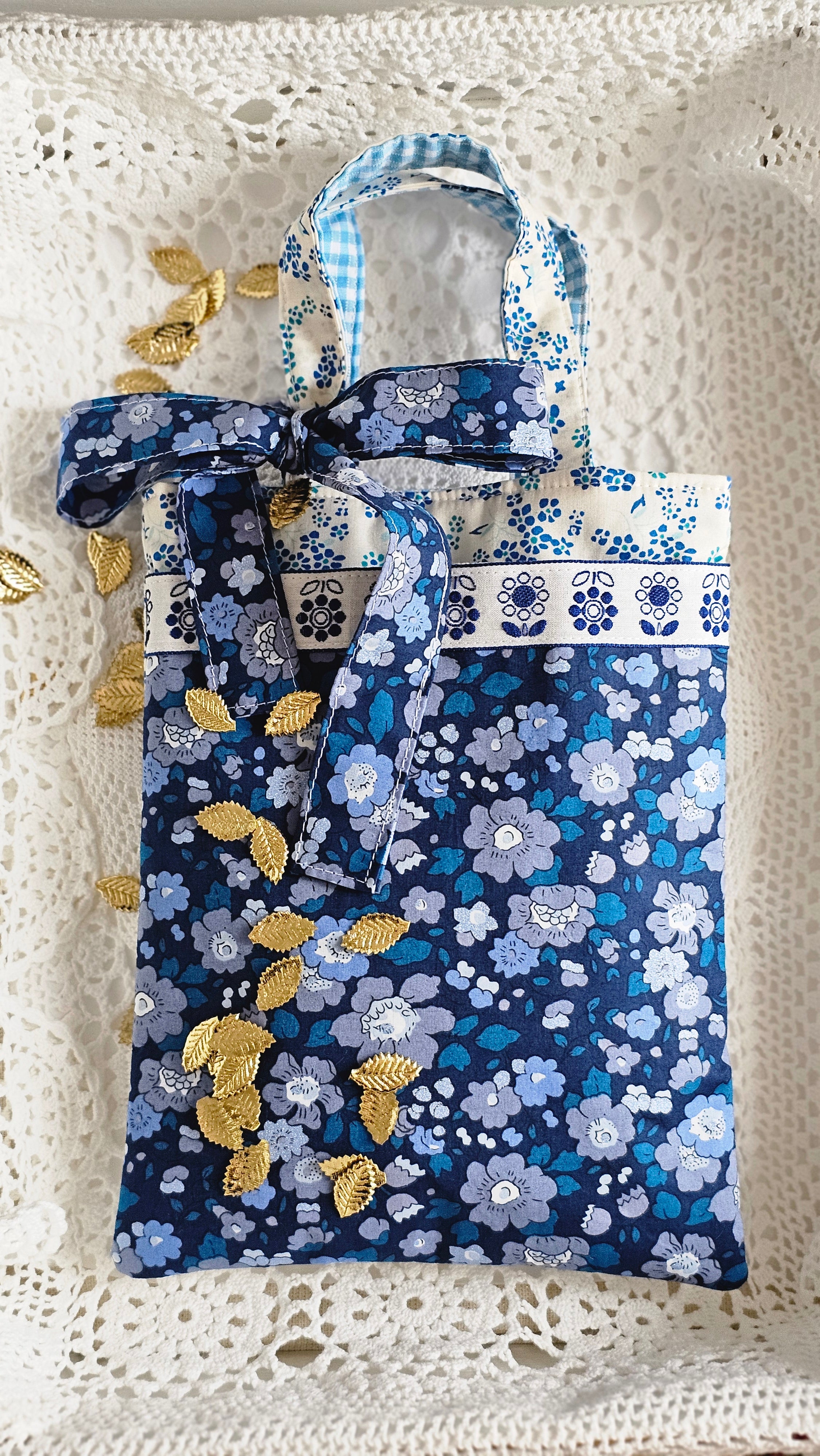 Petit tote bag en Liberty bleu