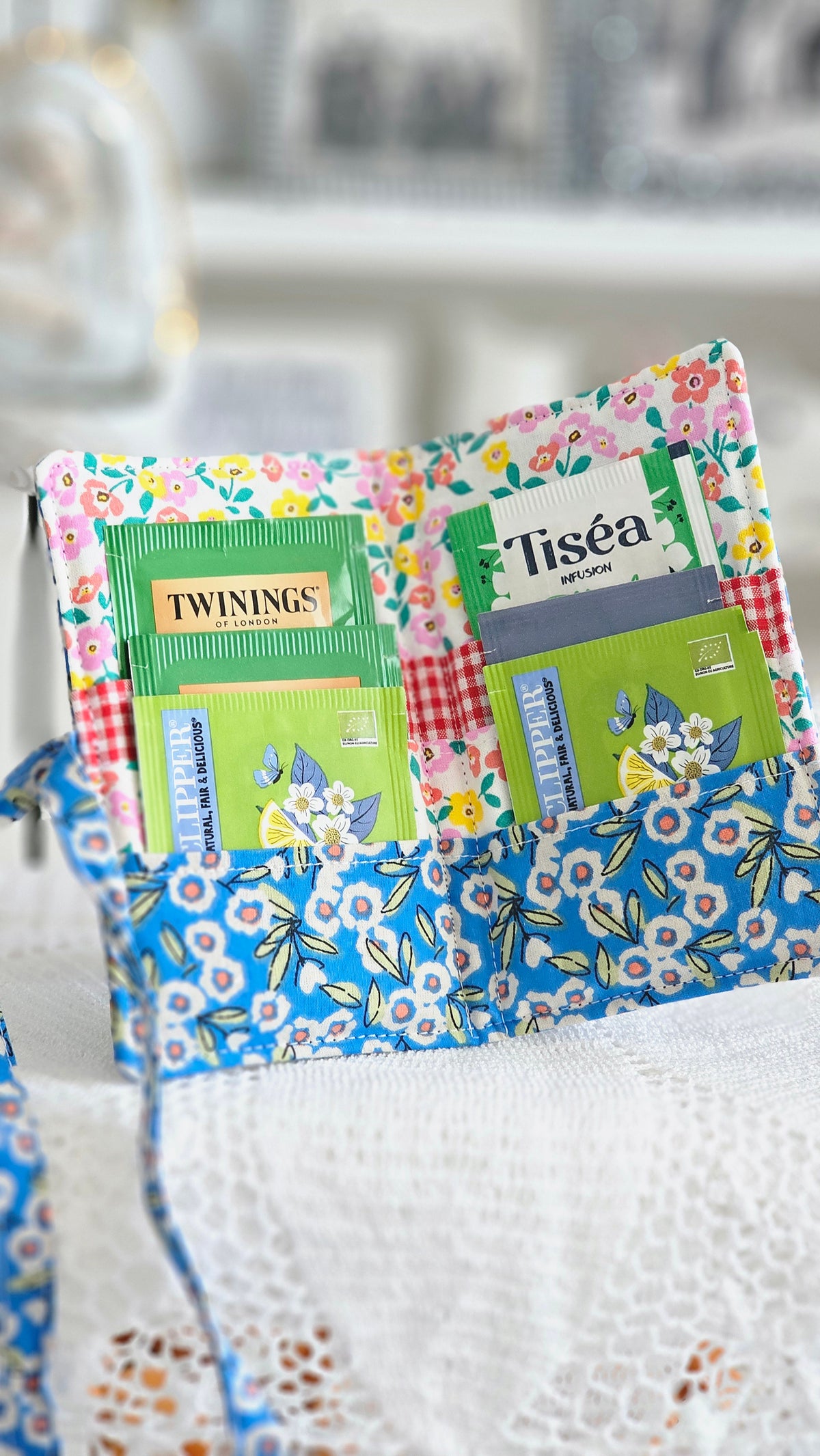 Porte sachets de thé en tissu