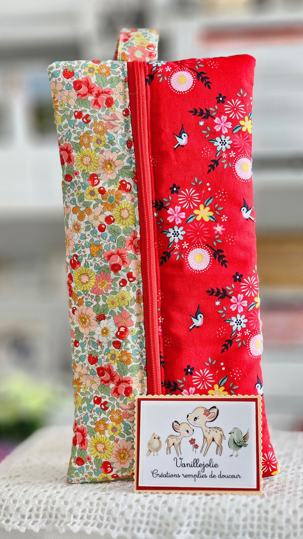 Longue trousse tissu fleuri