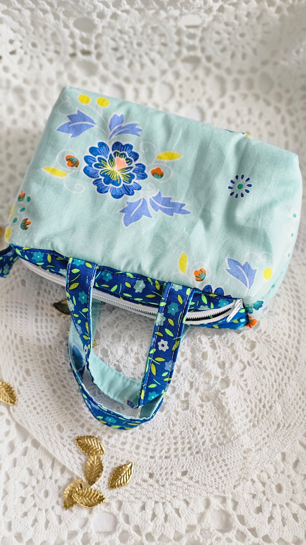 Mini trousse tissu fleuri bleu