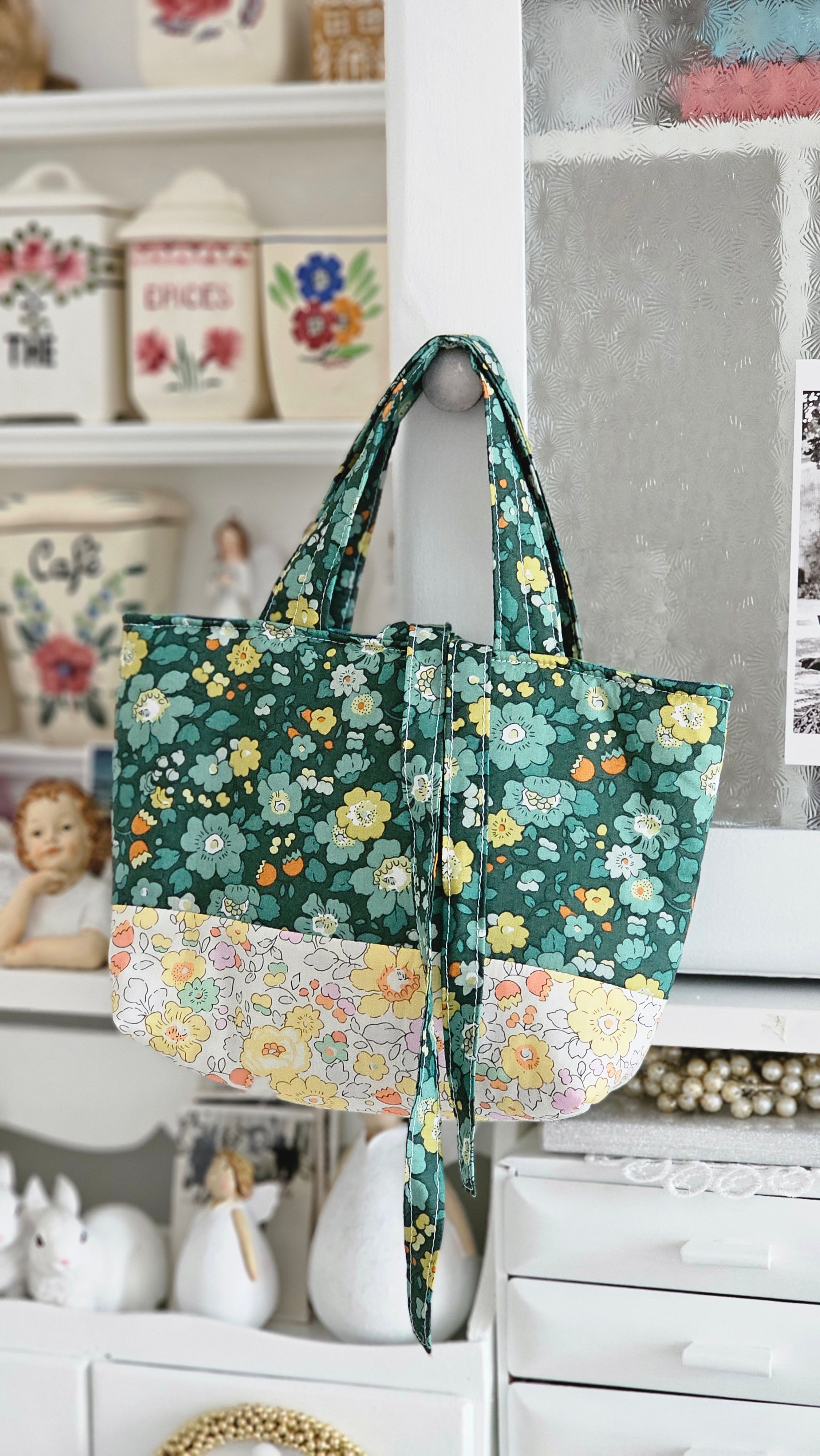 Mini cabas liberty et tissu enduit