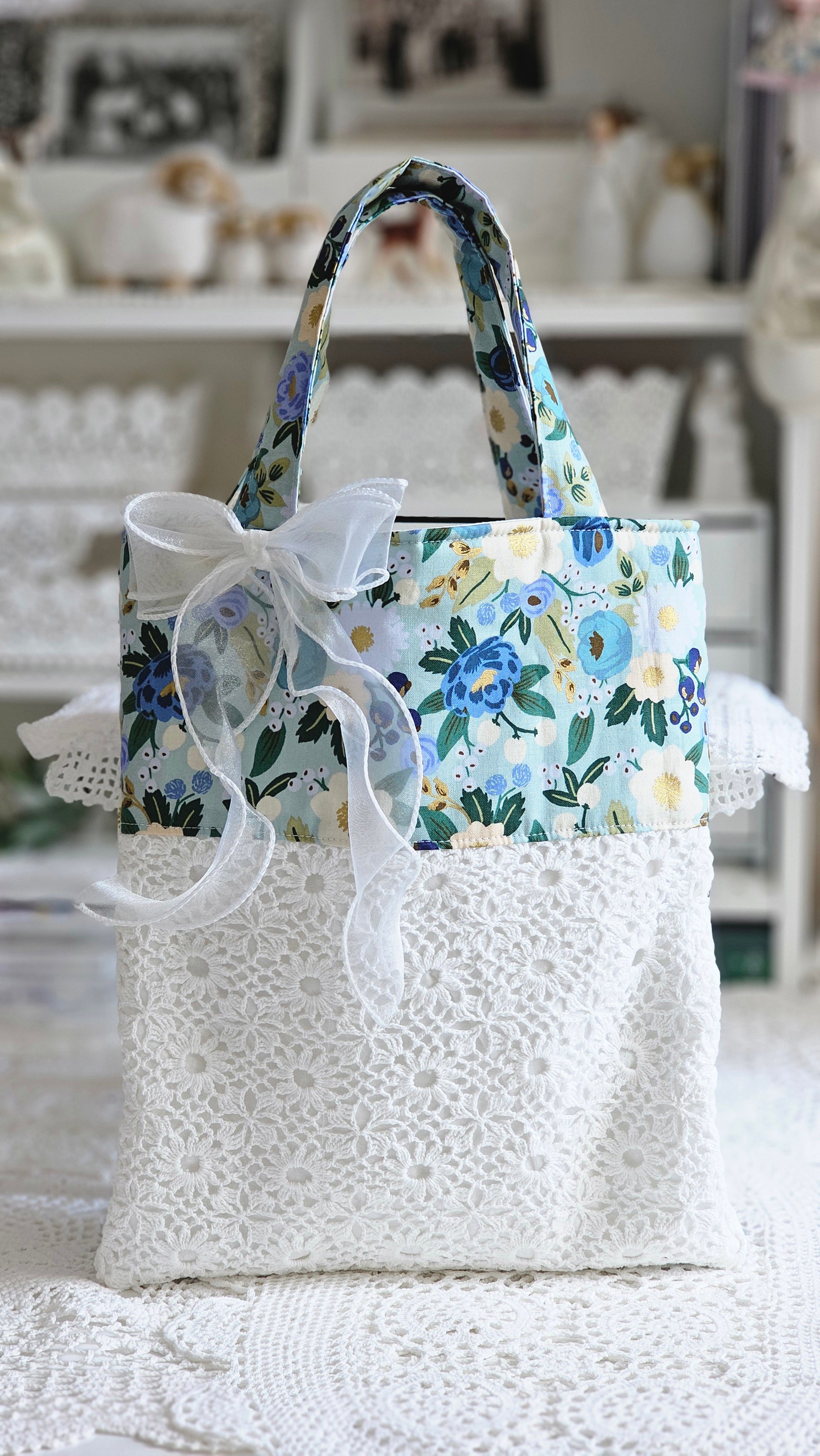 Sac tote bag tissu et crochet