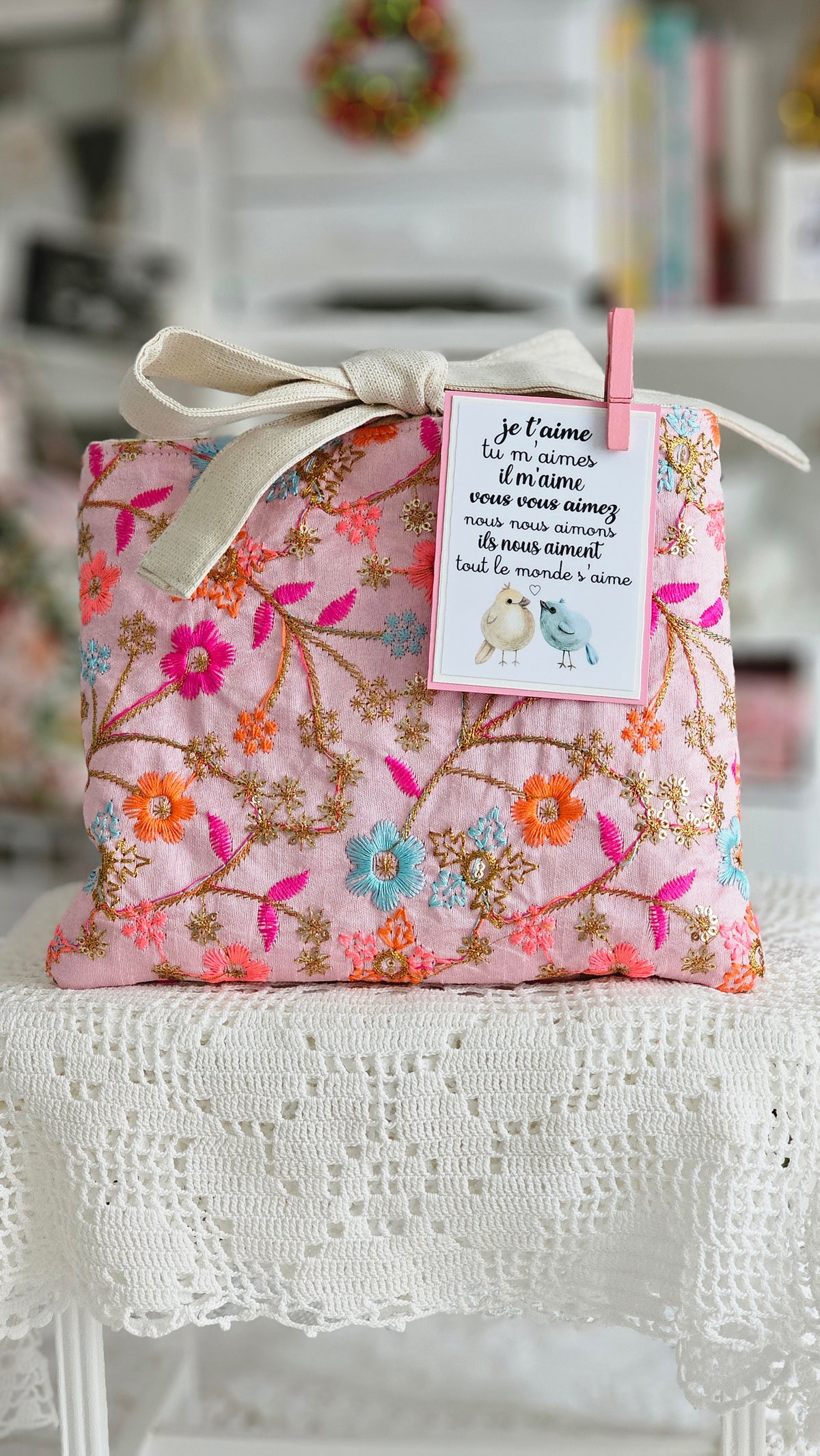 Pochette tissu fleuri pour livre de poche