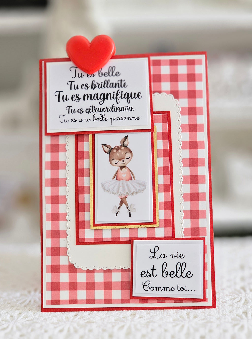 Carte à paillettes vichy rouge