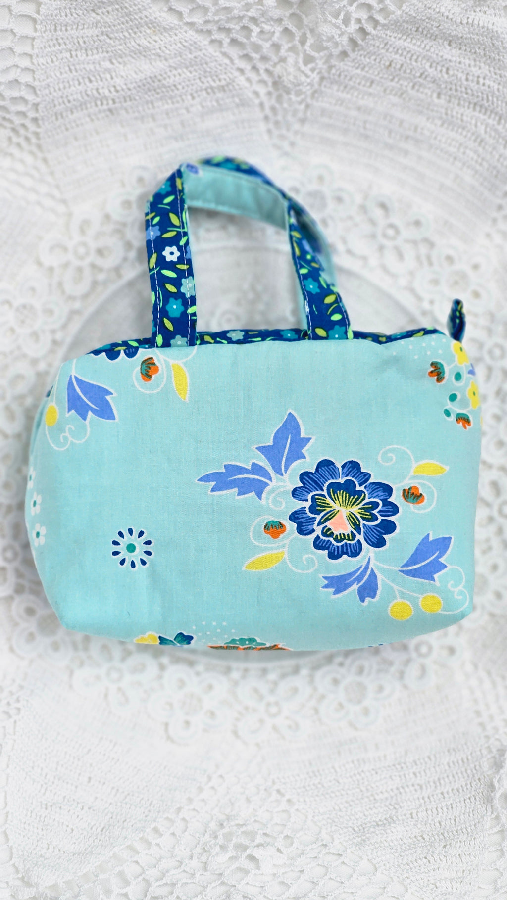 Mini trousse tissu fleuri bleu