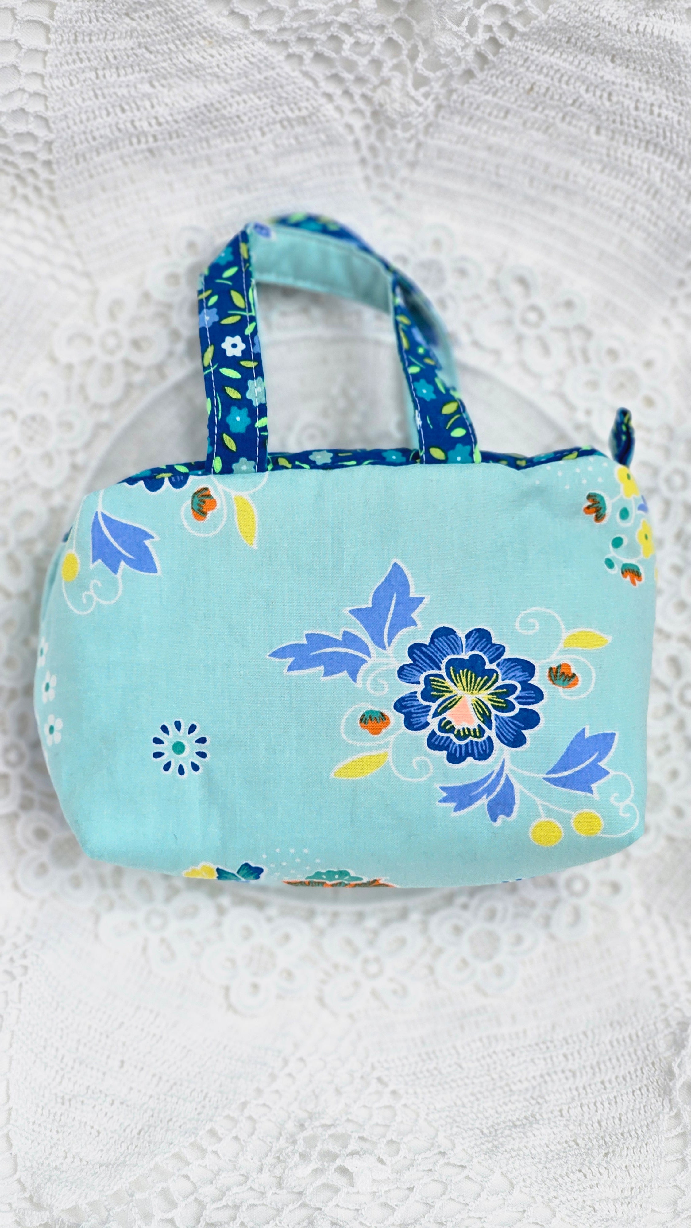 Mini trousse tissu fleuri bleu