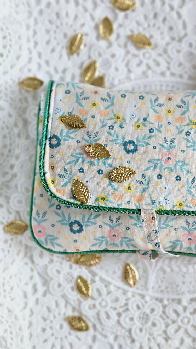 Mini pochette tissu coton fleuri et passepoil