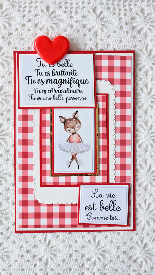 Carte à paillettes vichy rouge