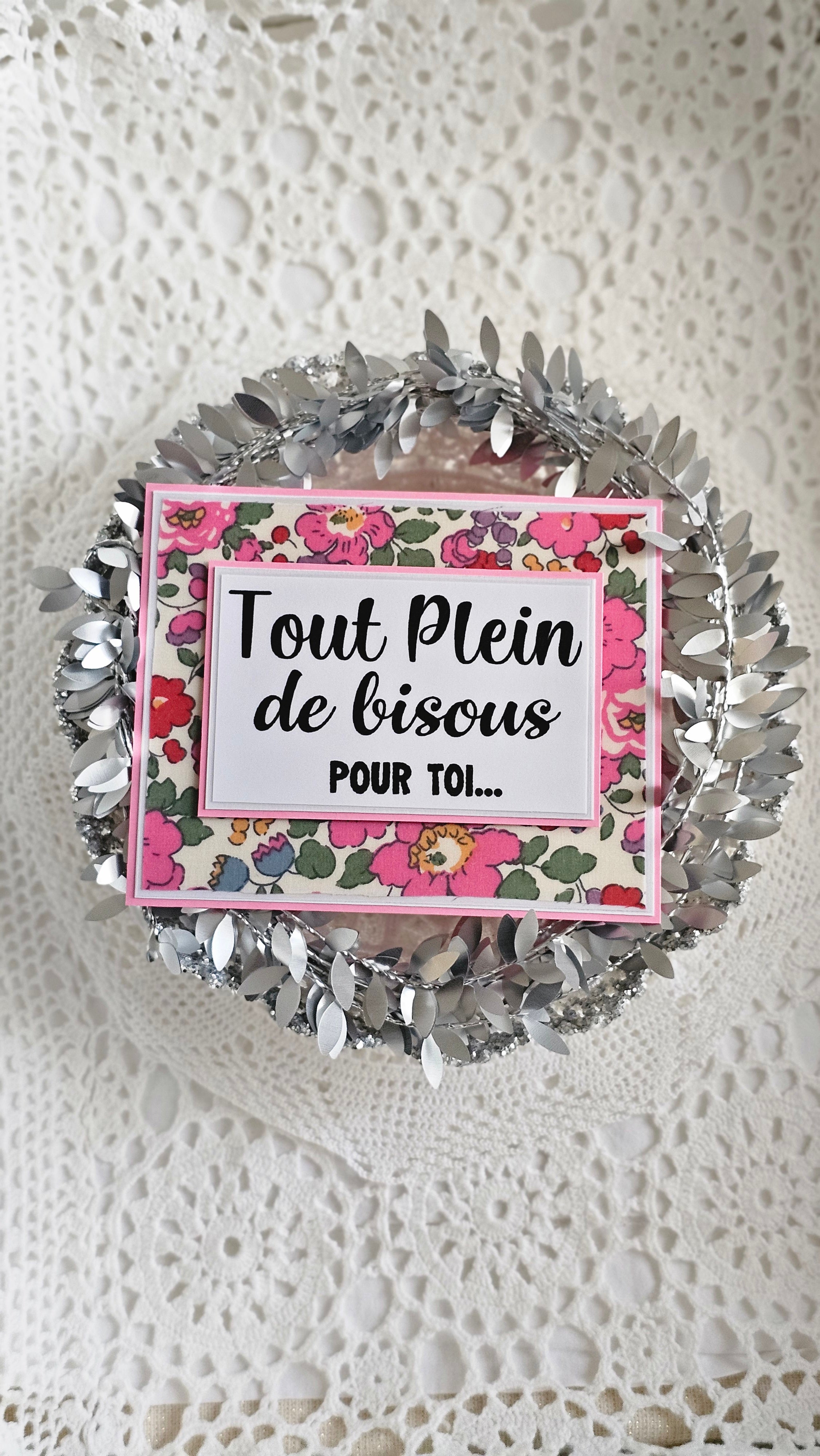 Carte tissu Liberty rose bisous