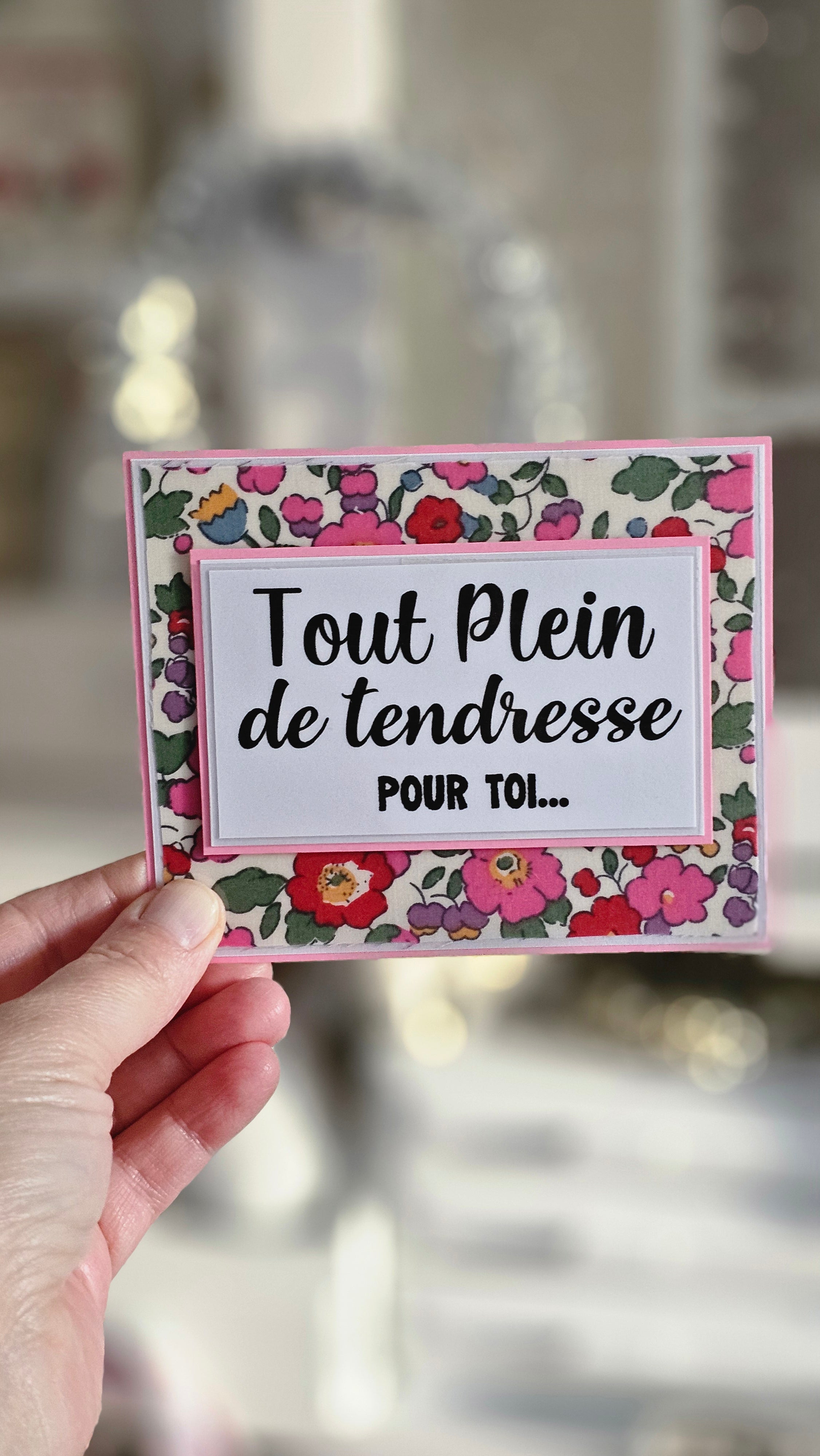 Carte tissu Liberty rose tendresse